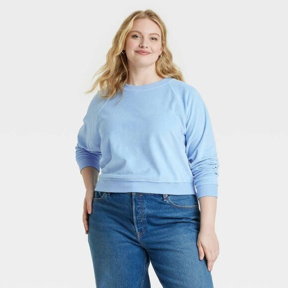 Women's Leisure Studio Velour Pullover Sweatshirt Universal Thread Sky Blue XXL - Picture 1 of 5